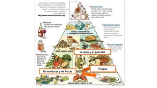 las venduras y las frutas
la carne y el pescado
El agua