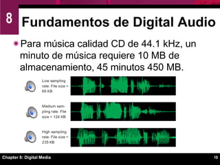 Un CD de audio tiene una velocidad de muestreo de 44,100 HZ (44.1 Khz), es decir una muestra del sonido es tomada 44,100 veces por segundo.  