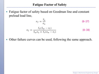 Fatigue Factor of Safety
 Fatigue factor of safety based on Goodman line and constant
preload load line,
 Other failure curves can be used, following the same approach.
Shigley’s Mechanical Engineering Design
 