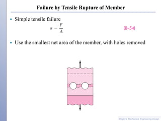 Failure by Tensile Rupture of Member
 Simple tensile failure
 Use the smallest net area of the member, with holes removed
Shigley’s Mechanical Engineering Design
 