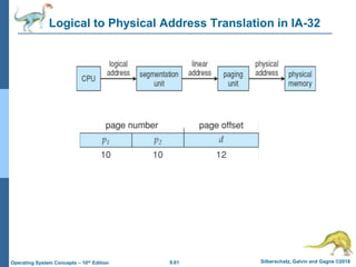 9.61 Silberschatz, Galvin and Gagne ©2018
Operating System Concepts – 10th Edition
Logical to Physical Address Translation in IA-32
 