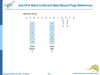 9.37 Silberschatz, Galvin and Gagne ©2013
Operating System Concepts – 9th Edition
Use Of A Stack to Record Most Recent Page References
 