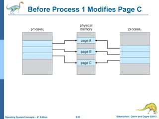 9.23 Silberschatz, Galvin and Gagne ©2013
Operating System Concepts – 9th
Edition
Before Process 1 Modifies Page C
 