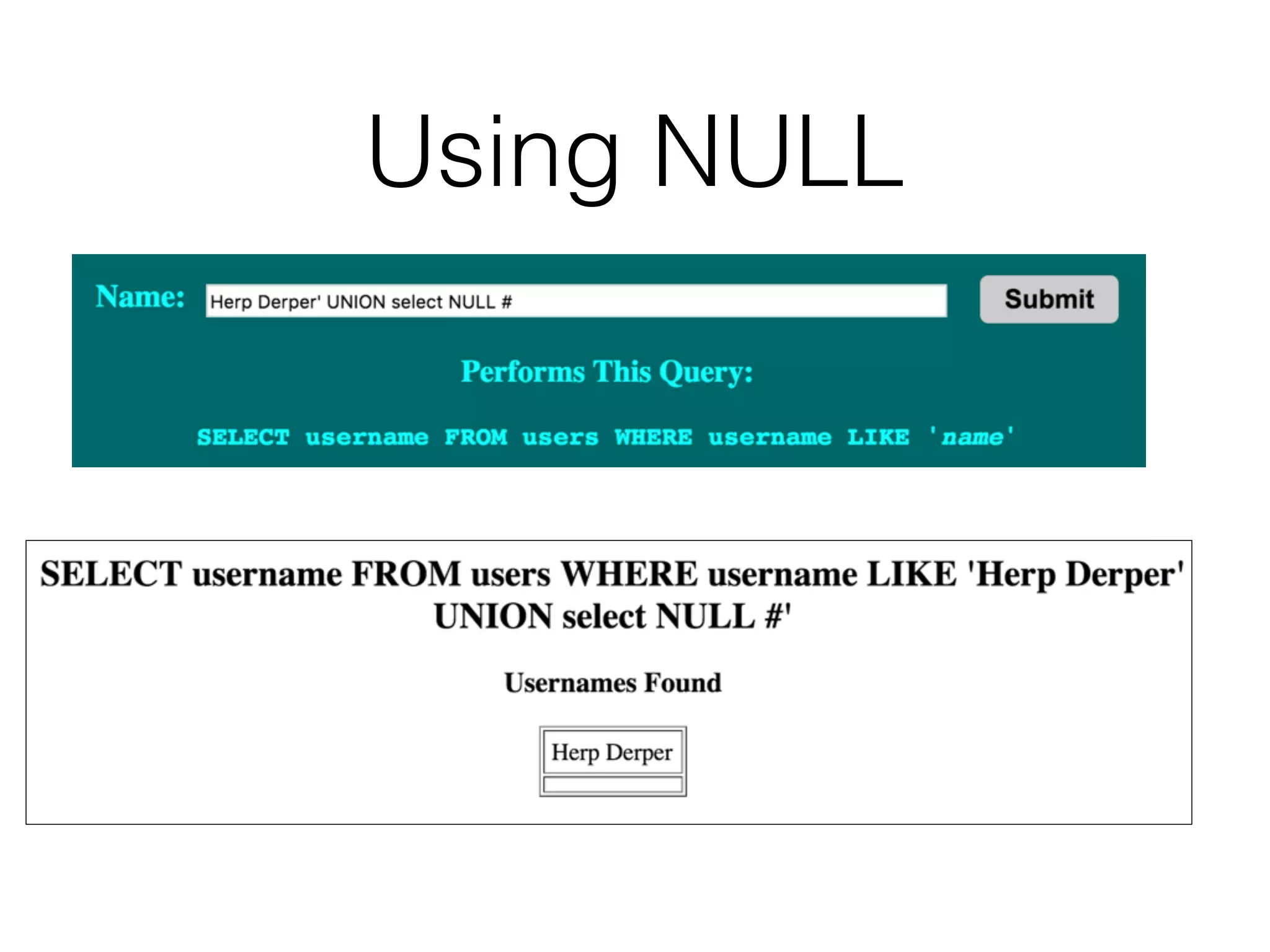 Using NULL