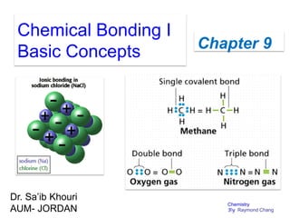 Chemical Bonding I
Basic Concepts Chapter 9
Chemistry
By Raymond Chang
Dr. Sa’ib Khouri
AUM- JORDAN
 