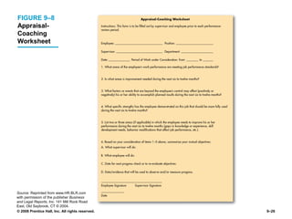© 2008 Prentice Hall, Inc. All rights reserved. 9–26
FIGURE 9–8
Appraisal-
Coaching
Worksheet
Source: Reprinted from www.HR.BLR.com
with permission of the publisher Business
and Legal Reports, Inc. 141 Mill Rock Road
East, Old Saybrook, CT © 2004.
 