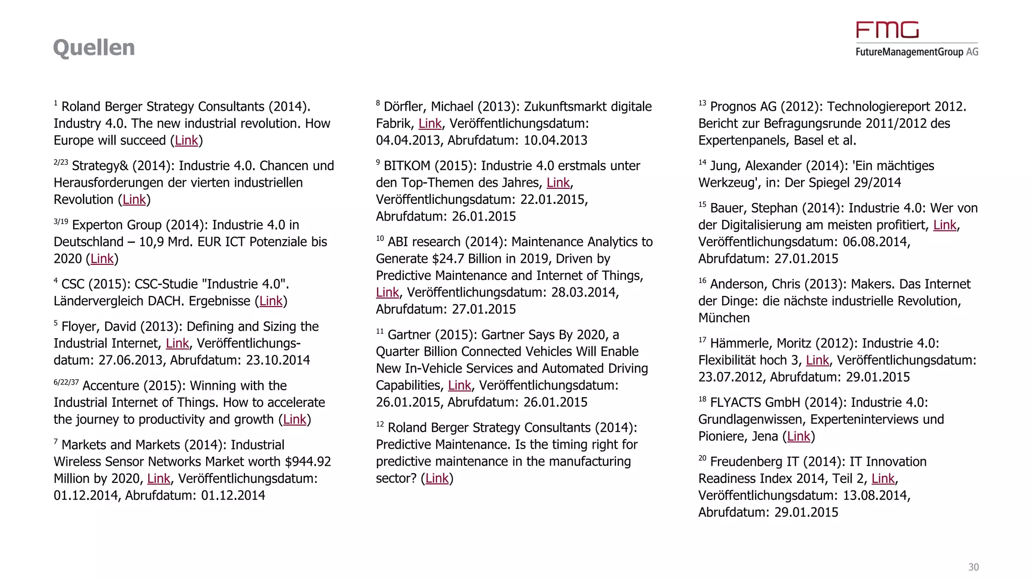 30
Inhouse-Workshop
Smart Industry
Impulsvortrag:
Ein Impulsvortrag zum Thema "Smart Industry" inspiriert Ihr
Zukunftsteam.
Umfeld-Entwicklungen:
Wir analysieren gemeinsam, welche konkreten Auswirkungen die
Marktentwicklungen auf Ihr aktuelles Geschäft haben.
Ihre strategischen Handlungsoptionen:
Wir entwickeln gemeinsam vorteilhafte Handlungsmöglichkeiten
für Ihr Geschäft.
Nächste Schritte:
Konkrete Schritte zur Umsetzung und weiteren Verwendung der
erarbeiteten Ergebnisse bieten Orientierung und motivieren.
Abschluss:
Wir lassen den Tag im angenehmen Miteinander ausklingen.
Kontakt
 