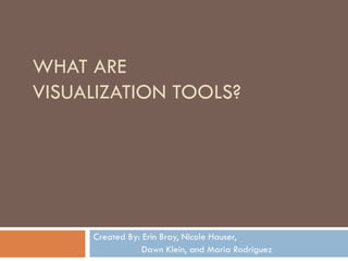 WHAT ARE  VISUALIZATION TOOLS? Created By: Erin Bray, Nicole Hauser,    Dawn Klein, and Maria Rodriguez 