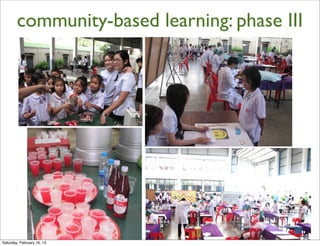community-based learning: phase III




Saturday, February 16, 13
 