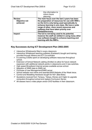 Chad Vale Ict Development Plan 2005 8 Reviewed Feb 09