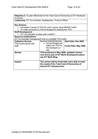 Chad Vale Ict Development Plan 2005 8 Reviewed Feb 09