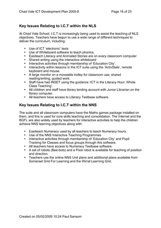 Chad Vale Ict Development Plan 2005 8 Reviewed Feb 09