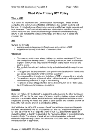 Chad Vale Ict Development Plan 2005 8 Reviewed Feb 09