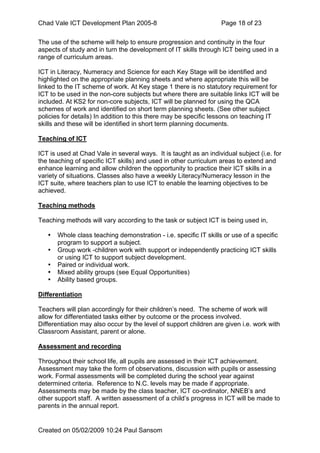Chad Vale Ict Development Plan 2005 8 Reviewed Feb 09