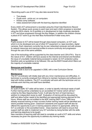 Chad Vale Ict Development Plan 2005 8 Reviewed Feb 09