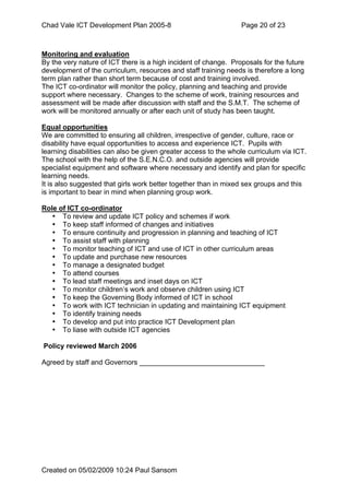 Chad Vale Ict Development Plan 2005 8 Reviewed Feb 09