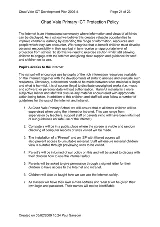 Chad Vale Ict Development Plan 2005 8 Reviewed Feb 09