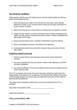 Chad Vale Ict Development Plan 2005 8 Reviewed Feb 09