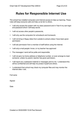 Chad Vale Ict Development Plan 2005 8 Reviewed Feb 09
