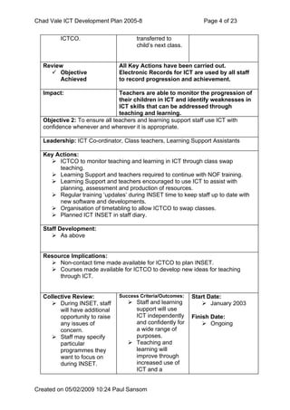 Chad Vale Ict Development Plan 2005 8 Reviewed Feb 09