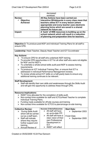 Chad Vale Ict Development Plan 2005 8 Reviewed Feb 09