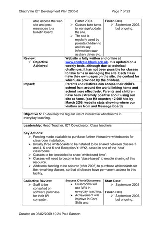Chad Vale Ict Development Plan 2005 8 Reviewed Feb 09