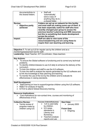 Chad Vale Ict Development Plan 2005 8 Reviewed Feb 09