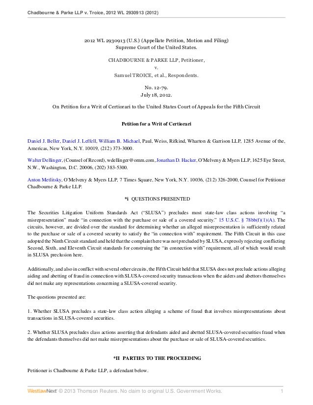 Chadbourne petition for writ of certiorari