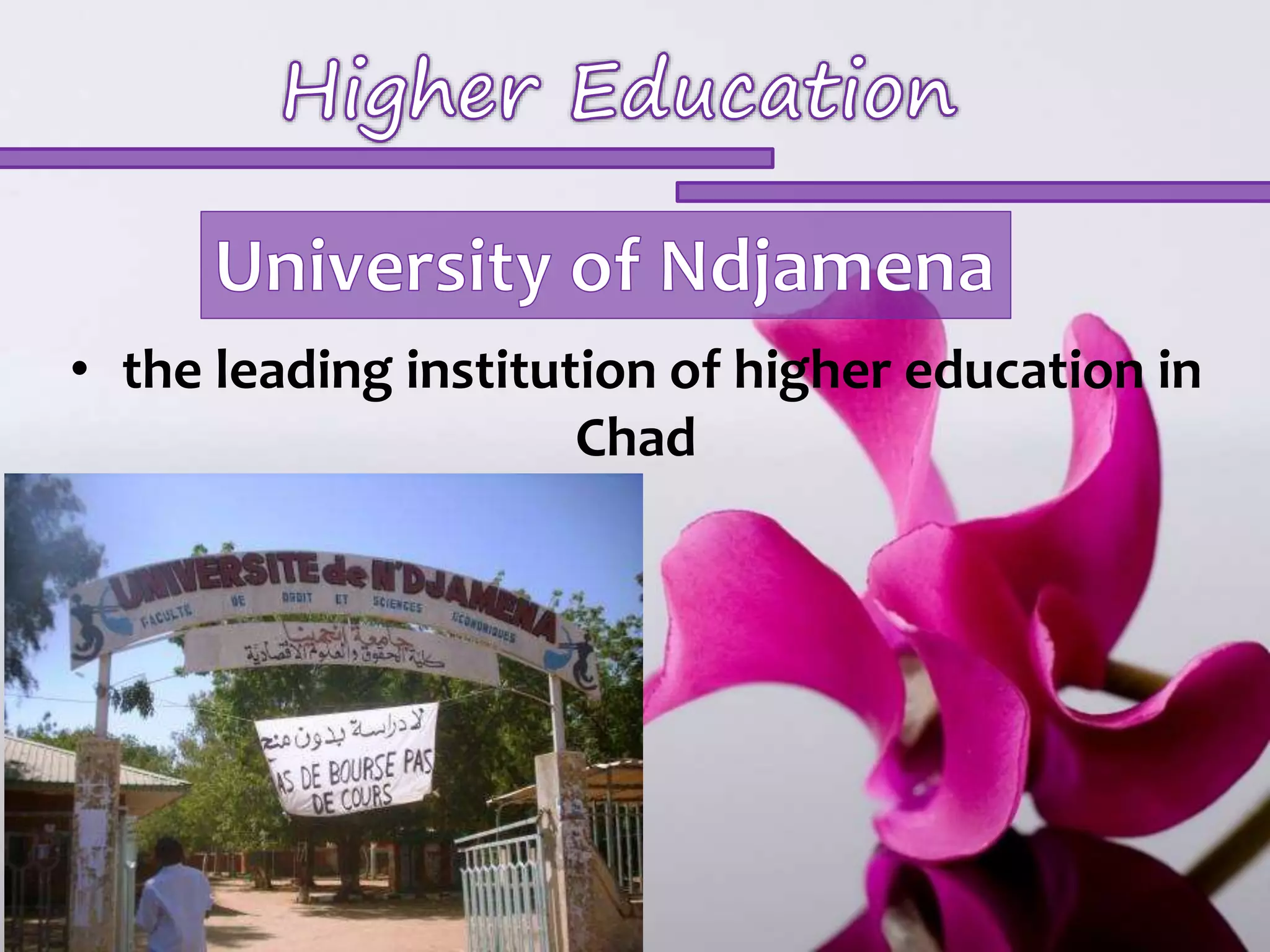 • the leading institution of higher education in 
Chad 
 