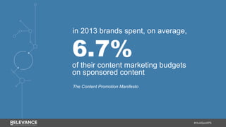 #HubSpotIPS
6.7%of their content marketing budgets
on sponsored content
The Content Promotion Manifesto
in 2013 brands spe...