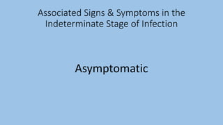 Associated Signs & Symptoms in the
Indeterminate Stage of Infection
Asymptomatic
 