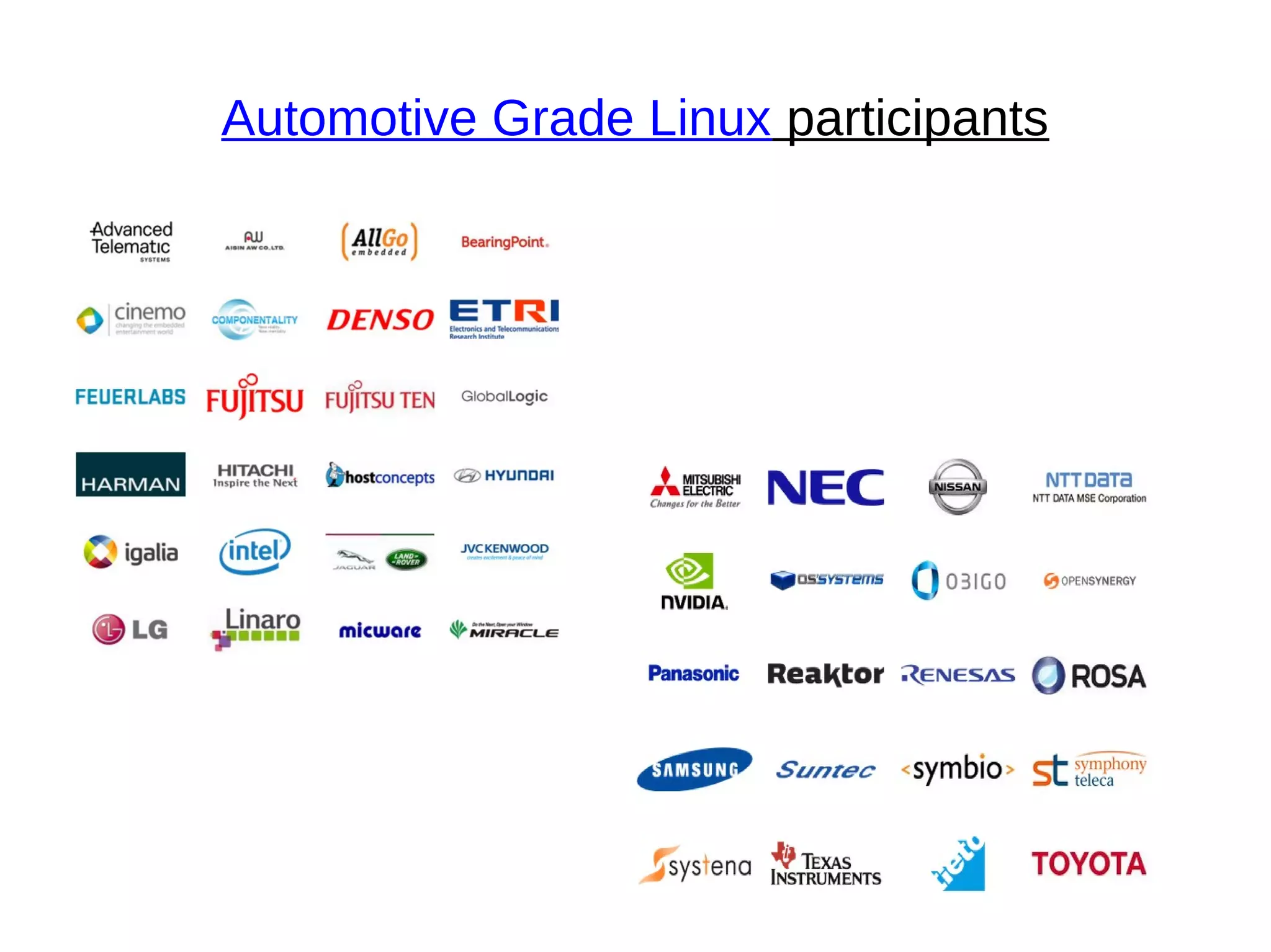 Automotive Grade Linux participants
 