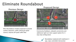 27
Roundabout replaced with traditional 3-
way, stop-controlled intersection

Mini-Roundabout initially proposed to provi...