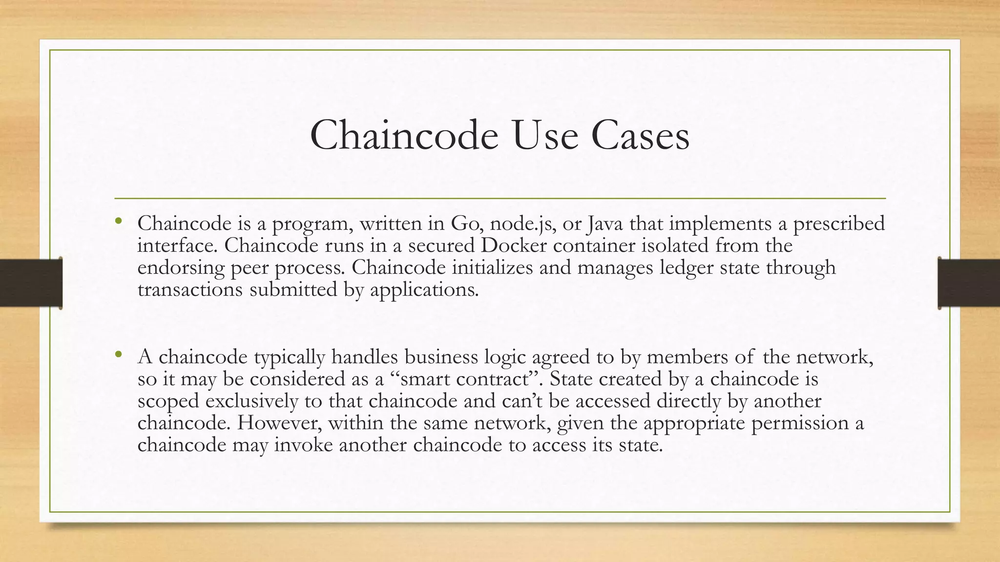 Chaincode Use Cases | PPTX