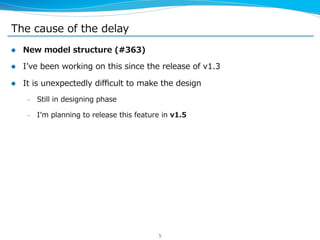 The  cause  of  the  delay
l  New  model  structure  (#363)
l  Iʼ’ve  been  working  on  this  since  the  release  of  ...
