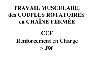 TRAVAIL MUSCULAIRE des COUPLES ROTATOIRES  en CHAÎNE FERMÉE <ul><li>CCF </li></ul><ul><li>Renforcement en Charge </li></ul...