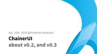 Apr. 25th, 2018 @Preferred Networks
ChainerUI
about v0.2, and v0.3
 