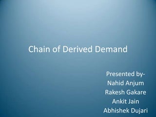 Chain of Derived Demand

                  Presented by-
                  Nahid Anjum
                 Rakesh Gakare
                    Ankit Jain
                 Abhishek Dujari
 