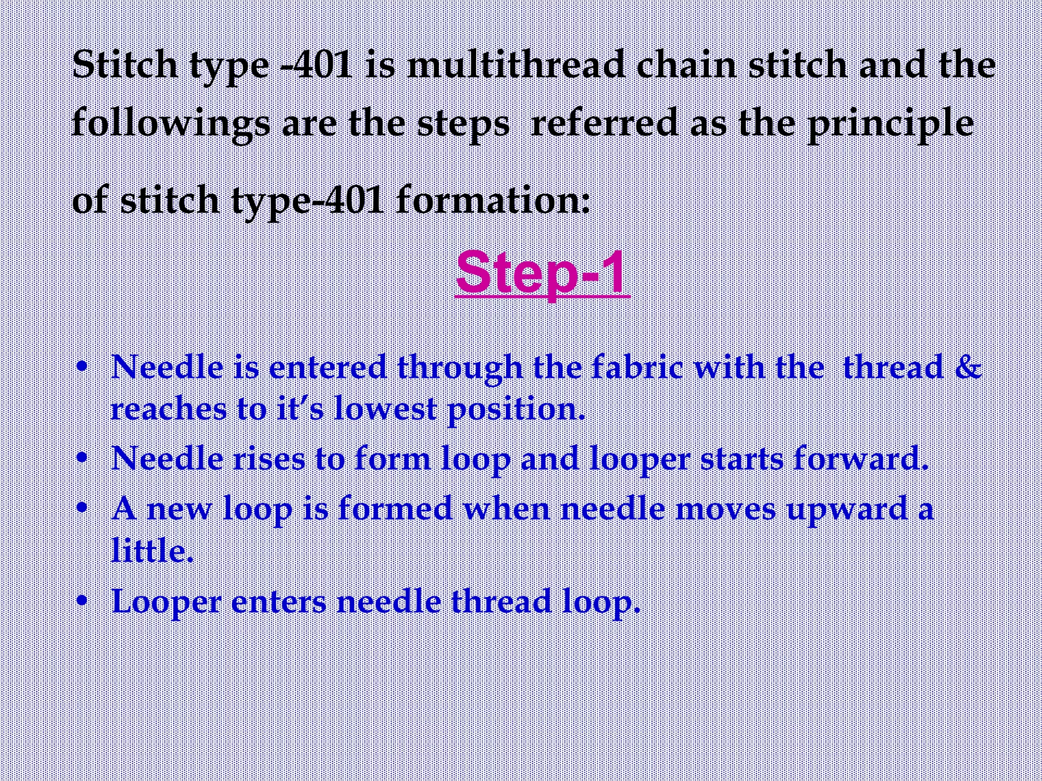Chain stitch formation PPT