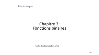Chapitre 3:
Fonctions binaires
Faculté des Sciences Ben M’sik
1/54
Electronique
 