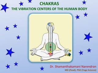 CHAKRAS THE VIBRATION CENTERS OF THE HUMAN BODY Dr. Shamanthakamani Narendran MD (Pead), PhD (Yoga Science) 