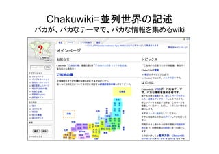 Chakuwiki=並列世界の記述
バカが、バカなテーマで、バカな情報を集めるwiki
 
