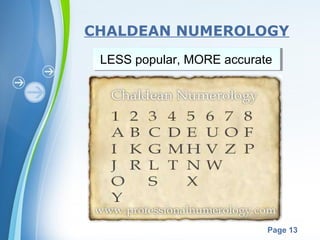 CHALDEAN NUMEROLOGY
LESS popular, MORE accurate
LESS popular, MORE accurate
Powerpoint Templates
Page 13