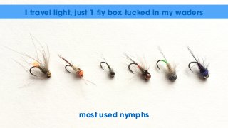 I travel light, just 1 fly box tucked in my waders
most used nymphs
 