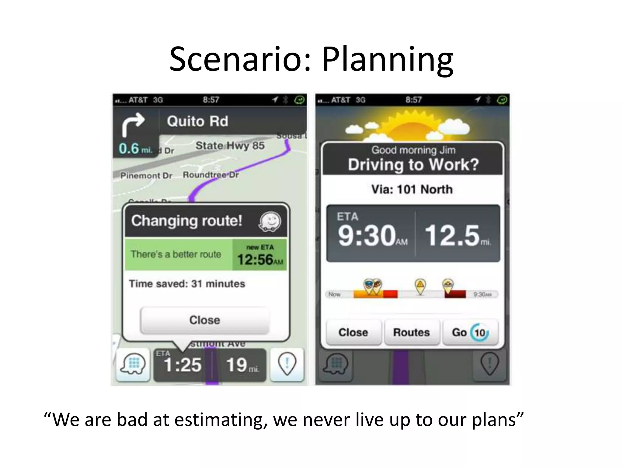 Scenario: Planning




“We are bad at estimating, we never live up to our plans”
 