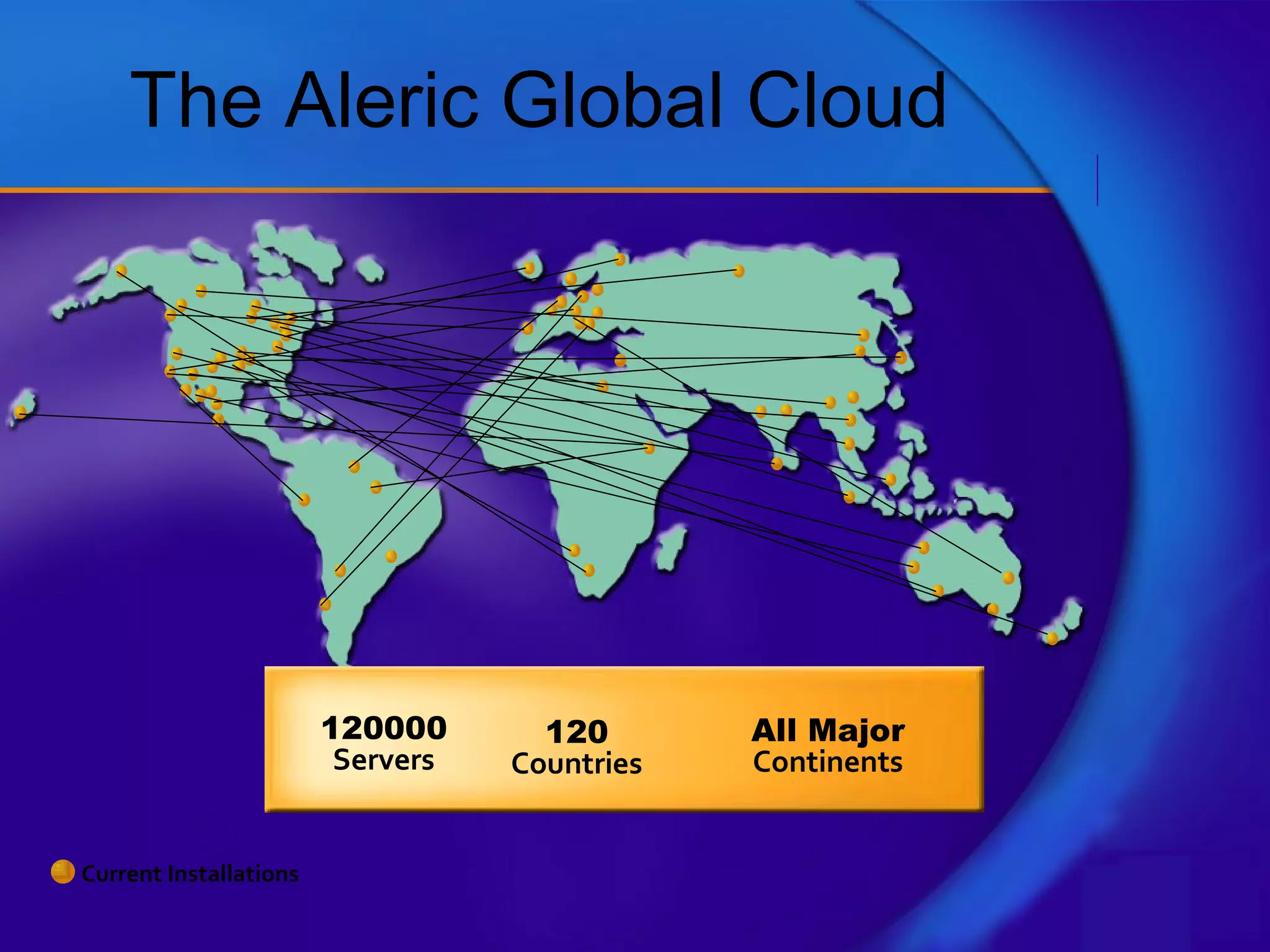 Current Installations
The Aleric Global Cloud
120000
Servers
120
Countries
All Major
Continents
 