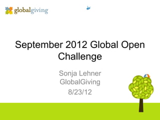 September 2012 Global Open
        Challenge
        Sonja Lehner
        GlobalGiving
          8/23/12
 