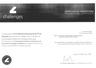 Certificado Challenges 2009 Artigo