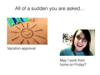 All of a sudden you are asked…
Vacation approval
May I work from
home on Friday?
 